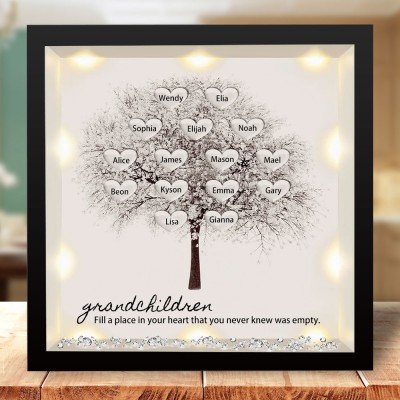 Personalised Light Up Family Tree Box Frame with 1-25 Names Mother's Day Gift For Grandma, Mum