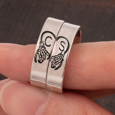 Personalised Pinky Swear Heart Stacking Initial Couples Ring Set