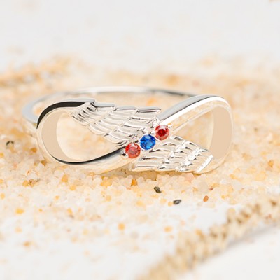 S925 Sterling Silver Personalised Angel Wings Infinity Ring With Birthstones For Her