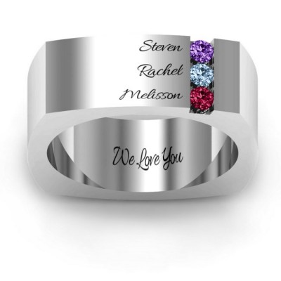 S925 Sterling Silver Custom Cache Square-shaped Gemstone Dad Ring