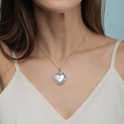 Personalised Heart Shape Necklace With 1-15 Birthstones for Mom,Grandma