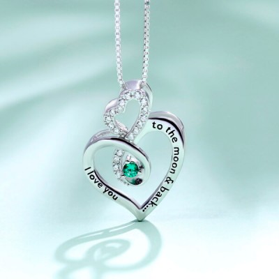 Custom Infinity Heart Birthstone s925 Sterling Silver Necklace