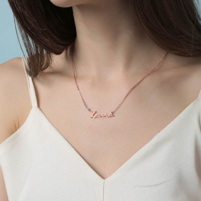 18K Rose Gold Plating Personalised Silver Name Necklace With Birthstone for Her