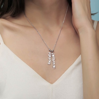 Silver Personalised Vertical Name Necklace With 1-4 Name Pendants