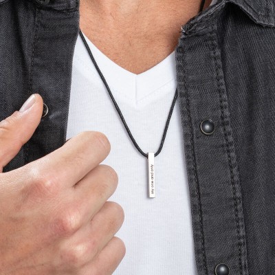 Engraved 3D Bar Name Necklace for Men