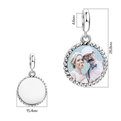 Round Shaped Dangle Photo Charm Silver