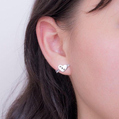 Personalised Arrow Heart Earrings in Silver