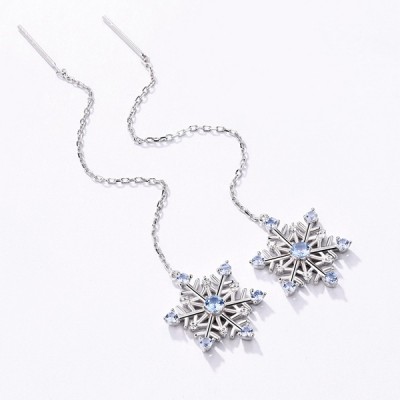 Snowflake Gemstone Long Earrings in Silver
