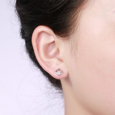 Personalised Gemstone Square Earrings In Sterling Silver