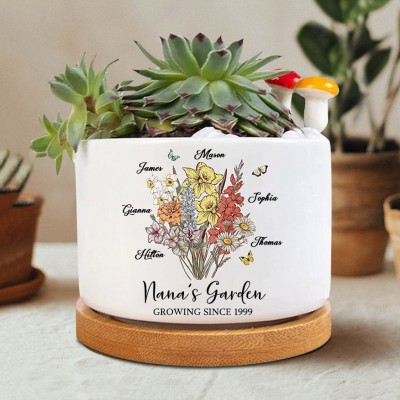 Personalised Granny's Garden Birth Month Bouquet Family Plant Pot With Names Unique Gifts For Mum Grandma Mother's Day Gift