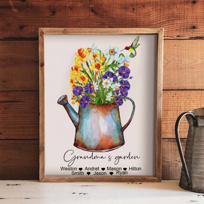 Custom Family Birth Month Flowers Bouquet Print with Kids Names Gifts for Grandma Mum Keepsake Gifts Christmas Gifts