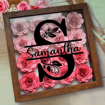Customised Name Ombre Rose Shadow Box Personalised Monogram Name Shadow Box Frame Valentine's Day Anniversary Gift for Her
