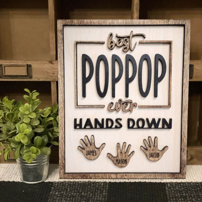 Best Poppop Ever Hands Down Wood Sign with Kids Names Gift for Father's Day Personalised Gifts for Dad