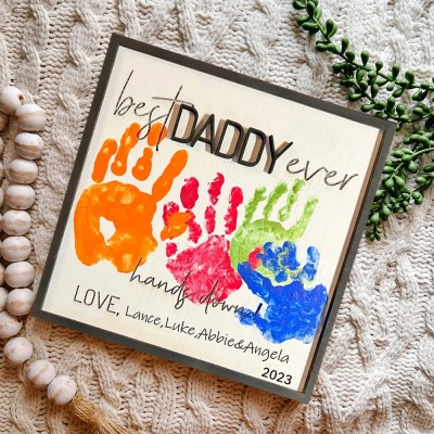 Personalised Best Dad Ever Hands Down DIY Handprint Sign Father's Day Gifts from Kids