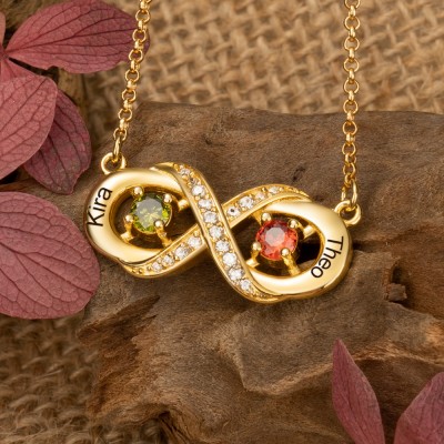Personalised Couples Infinity Name Necklace with Birthstone Designs Love Gift Ideas for Girlfriend Wife Soulmate Anniversary GIfts