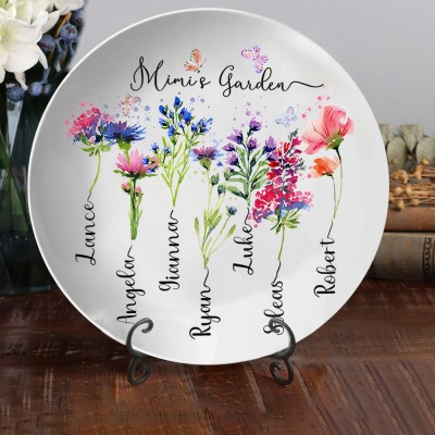 Custom Grandma's Garden Birth Flower Platter With Grandkids Names Unique Gift for Grandma Mum 