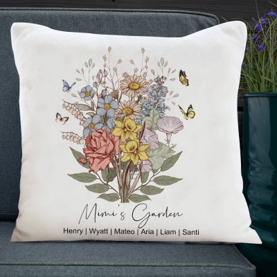 Custom Family Birth Flower Bouquet Pillow With Names Mother's Day Gifts Unique Gift Ideas for Mum Grandma