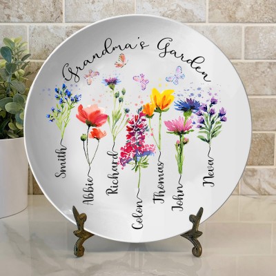 Custom Birth Month Flowers Family Platter with Kids Names Unique Sentimental Gift for Mum