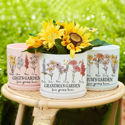 Custom Nana's Garden Birth Flower Plant Outdoor Pot Mother's Day Gift Ideas Heartful Gift for Mum Grandma