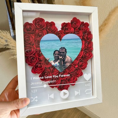 Personalised Heart Shaped Spotify Flower Shadow Box Love Gift for Couples Valentine's Day Gift