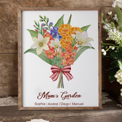 Personalised Mimi's Garden Art Print Birth Flowers Bouquet Frame Love Gift For Mum Grandma Mother's Day Gift