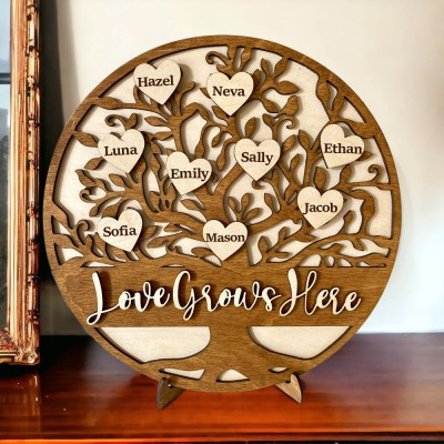 Personalised Family Tree Sign with 1-30 Name Engravings Home Wall Decor