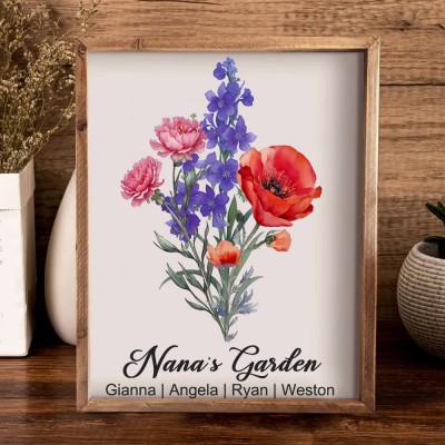 Personalised Birth Flower Family Bouquet Art Frame With Names Unique Gifts For Mum Grandma Mother's Day Gift