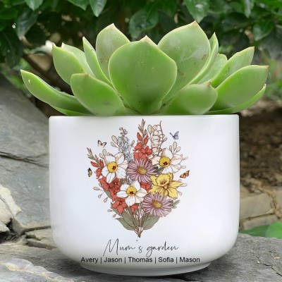 Grandma's Garden Custom Birth Flower Bouquet Plant Pot with Names Unique Gifts for Grandma Mum Mother's Day Gifts