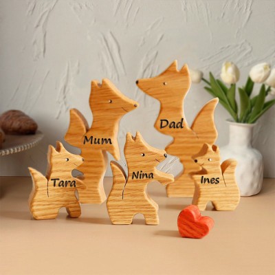 Personalised Wooden Fox Family Puzzle with Engraved Names Keepsake Gifts For Mum Wife Her