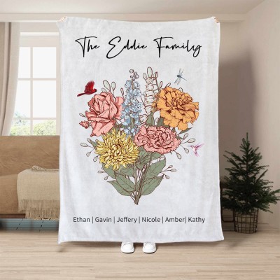 Custom Grandma's Garden Blanket With Birth Flower Bouquet Family Gifts For Grandma Mum Mother's Day Gift Ideas