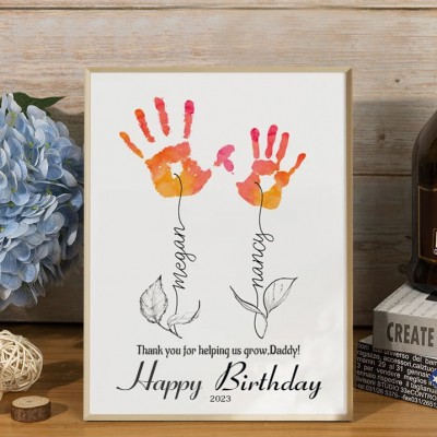 Personalised DIY Flower Handprint Frame Birthday Gift for Dad Grandpa from Kids