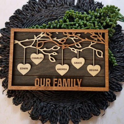 Custom Family Tree Wood Frame Sign with Grandkids Names Gift Ideas for Grandparents Keepsake Gifts for Mum Christmas Gifts