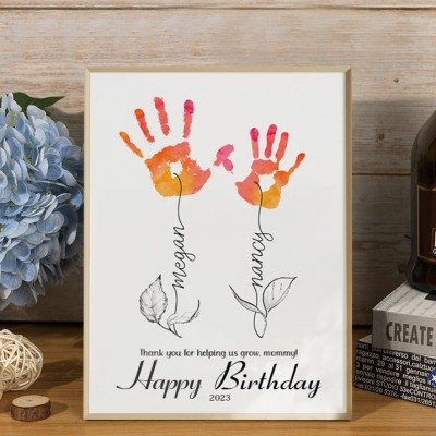 Personalised DIY Flower Handprint Frame Birthday Gift for Mum Grandma from Kids