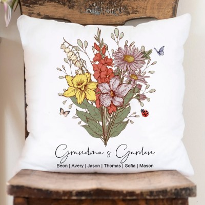 Personalised Family Garden Birth Flower Bouquet Pillow Unique Gift Ideas For Mum Grandma Mother's Day Gifts