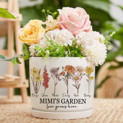 Personalised Mum's Garden Art Print Birth Flower Plant Pot Warm Gift for Mum Grandma Mother's Day Gift Ideas