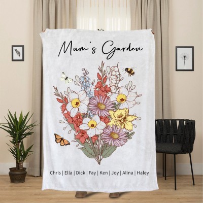 Personalised Love Grows Here Blanket With Birth Flower Bouquet Mother's Day Gift Ideas For Mum Grandma