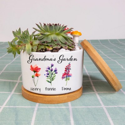 Personalised Birth Flower Succulent Plant Grandma's Garden Mini Plant Pot Gift Ideas For Grandma Mum Her
