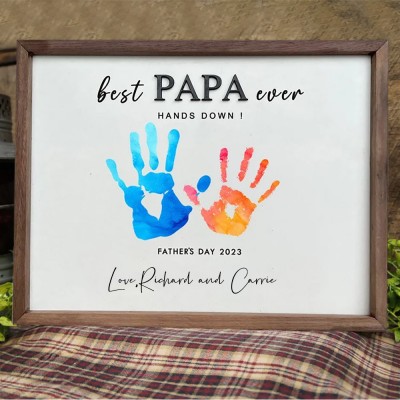 Personalised Best Papa Ever DIY Handprint Wood Frame Keepsake Gift for Dad Father's Day Gift Ideas