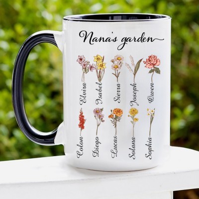 Personalised Mum's Garden Birth Flower Mug with Kids Names Keepsake Gift Christmas Gift Ideas for Mum Grandma New Mum Gift