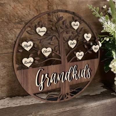 Custom Wooden Family Tree Frame Sign With Grandkids Names Unqiue Gift Ideas For Mum Grandma Mother's Day Gift