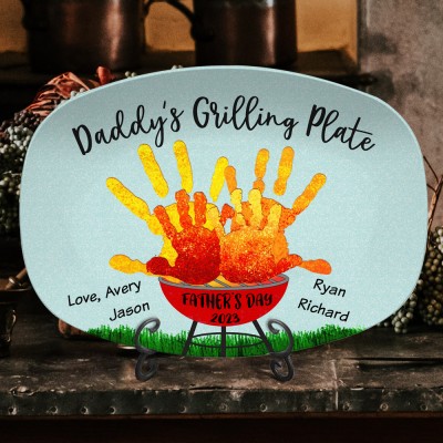 Handprint Custom Daddy's Grilling Plate Personalised Platter for Father's Day