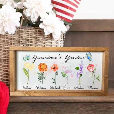 Custom Birth Flower Sign Mum's Garden Frame with Kids Names Family Keepsake Gifts Love Gifts for Mum Christmas Gifts for Grandma