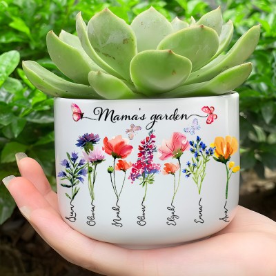 Grandma's Garden Birth Month Flower Succulent Plant Pot Custom Gifts for Grandma Mum Birthday Gifts from Grandkids