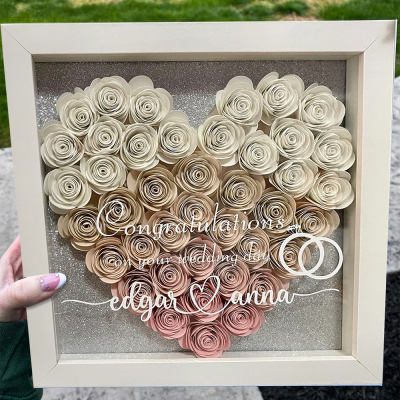 Personalised Paper Flower Shadow Box Gift for Couple Wedding Anniversary Gift