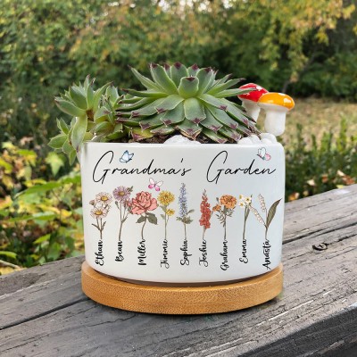 Personalised Grandma's Garden Birth Flower Plant Pot Gift For Mum Grandma Her