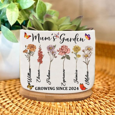 Personalised Granny's Garden Outdoor Plant Pot With Birth Flowers And Names Keepsake Gifts For Grandma Mum Mother's Day Gift