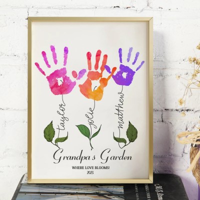 Personalised Grandpa's Garden DIY Handprint Art Frame Gift for Papa Dad Poppop Father's Day Gifts