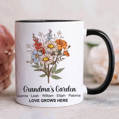 Personalised Mum's Garden Birth Flower Bouquet Mug for Christmas Gifts Great Gift Ideas for Mum Grandma