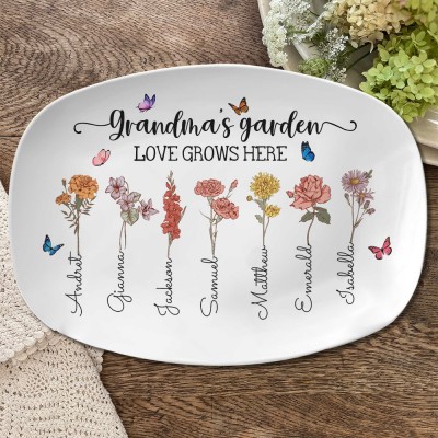 Personalised Mum's Garden Birth Month Flower Platter with Kids Names New Mum Gift Christmas Gifts for Mum Grandma