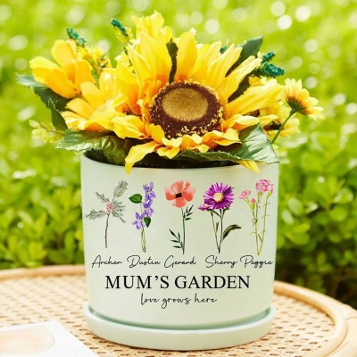 Personalised Mum's Garden Outdoor Birth Flower Pot with Children's Names Gift for Grandama Mum